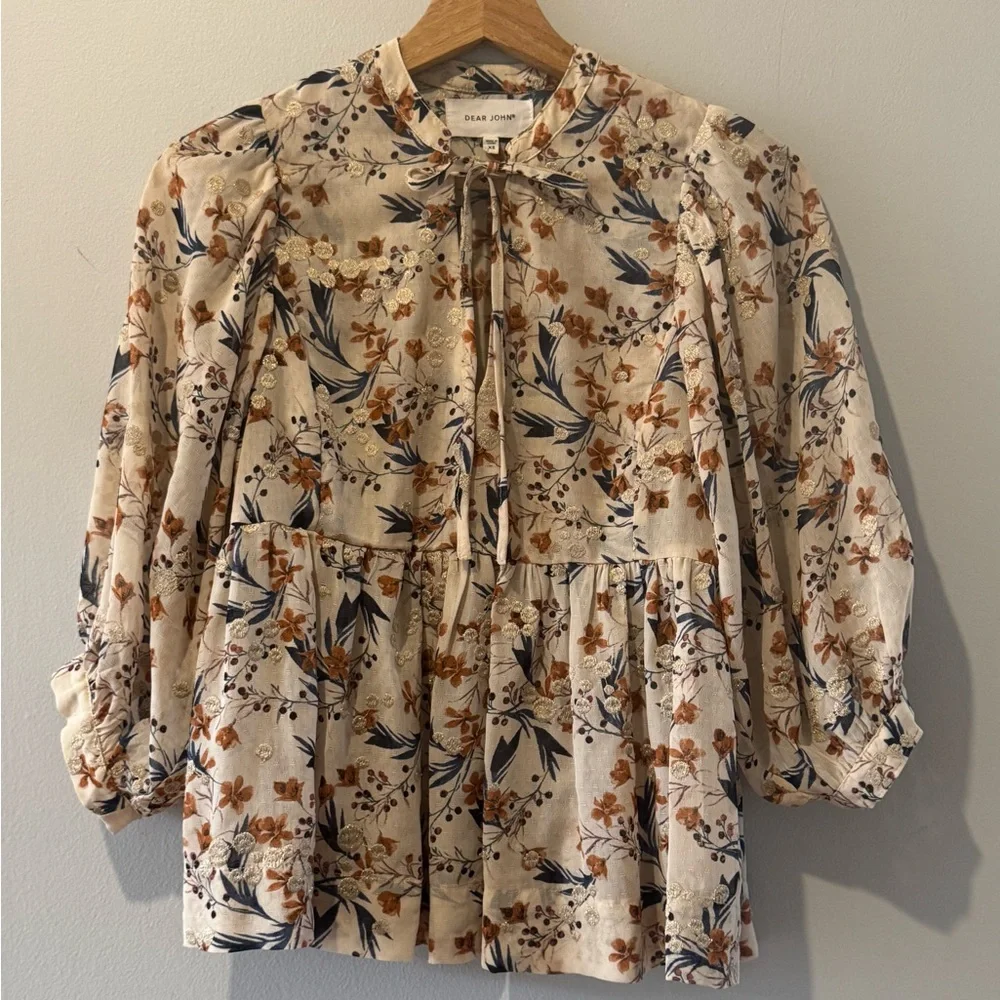 Dear John Floral Babydoll Blouse – Cream Floral – Size XS - Picture 2 of 6